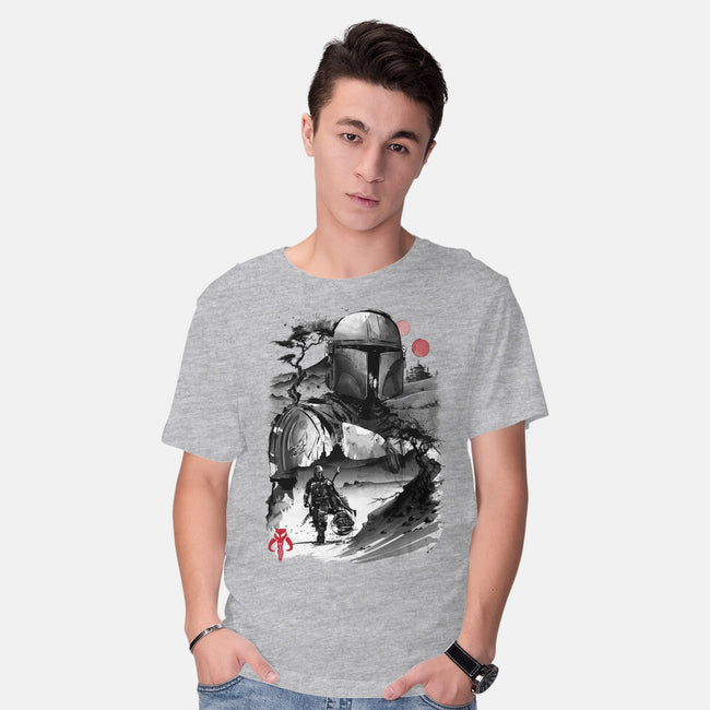 Bounty Hunter In The Desert Sumi-e-mens basic tee-DrMonekers