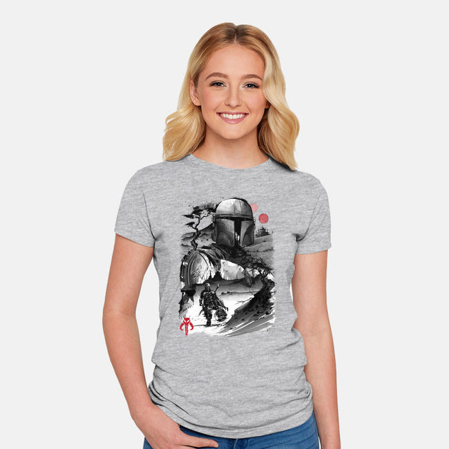 Bounty Hunter In The Desert Sumi-e-womens fitted tee-DrMonekers