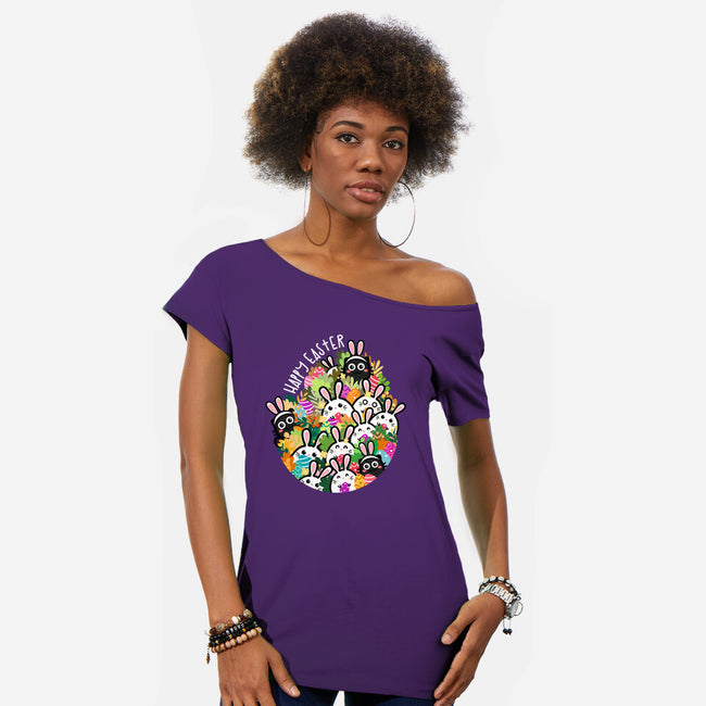 Easter Bunnies-womens off shoulder tee-bloomgrace28