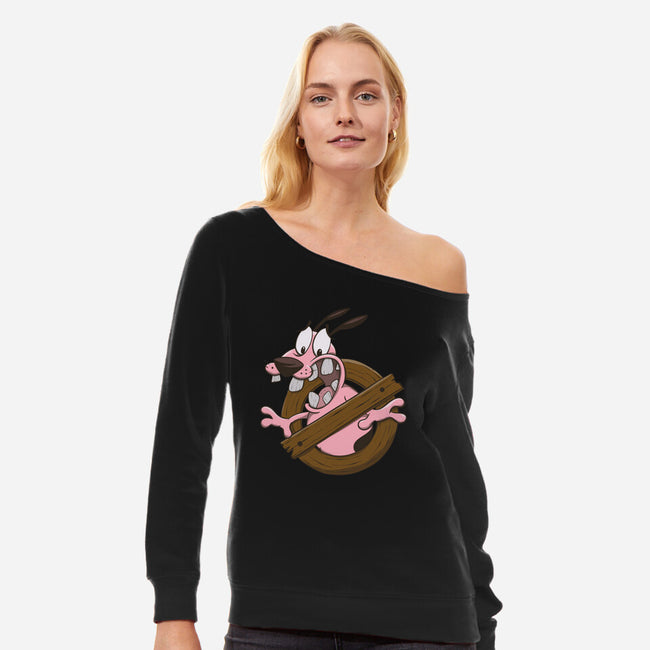Dogbusters-womens off shoulder sweatshirt-Claudia