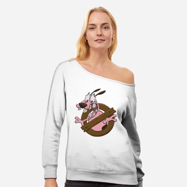 Dogbusters-womens off shoulder sweatshirt-Claudia