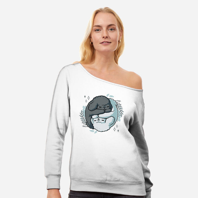 Poodle Yin Yang-womens off shoulder sweatshirt-xMorfina