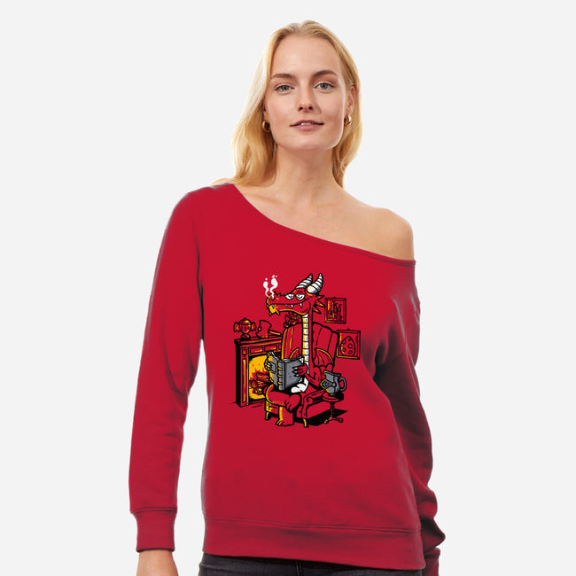 Chill Dragon-womens off shoulder sweatshirt-demonigote