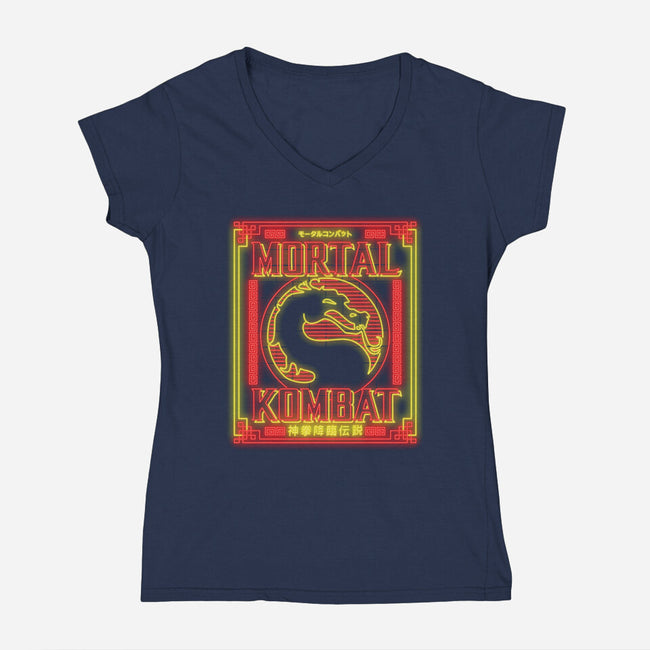 Battle Of Earthrealm Neon-womens v-neck tee-Diegobadutees