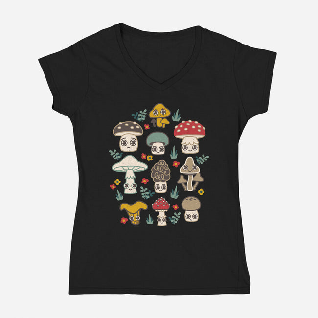 Kawaii Fungi Pattern-womens v-neck tee-Weird & Punderful