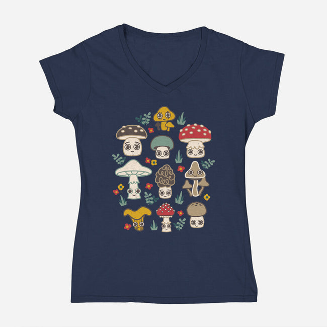 Kawaii Fungi Pattern-womens v-neck tee-Weird & Punderful