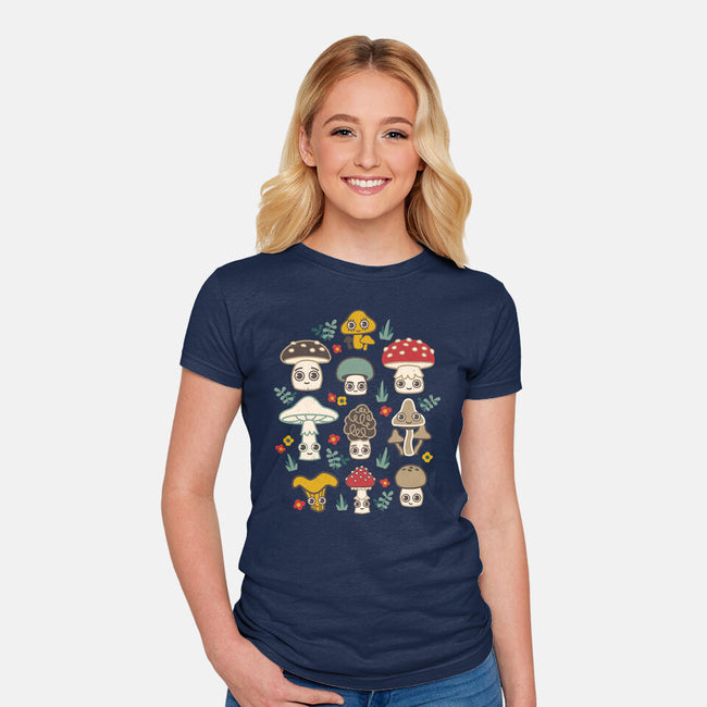 Kawaii Fungi Pattern-womens fitted tee-Weird & Punderful