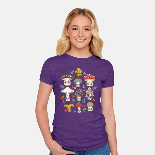 Kawaii Fungi Pattern-womens fitted tee-Weird & Punderful