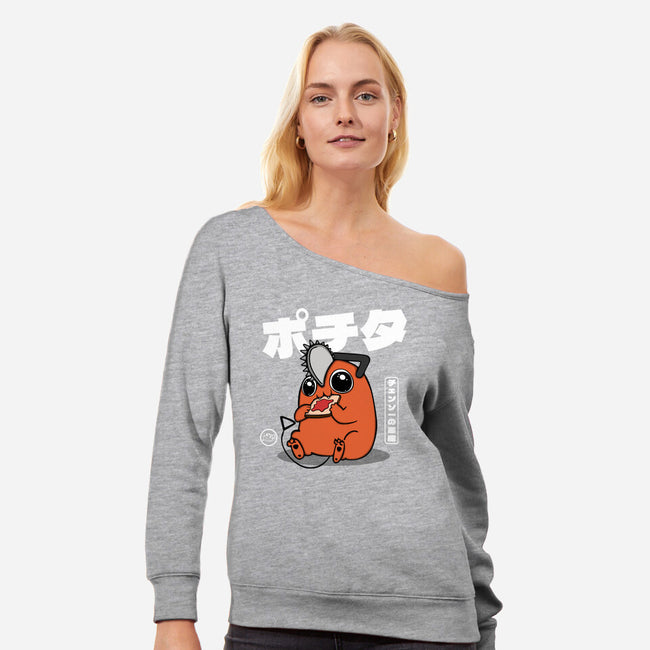 Chainsaw Devil Kawaii-womens off shoulder sweatshirt-Melonseta