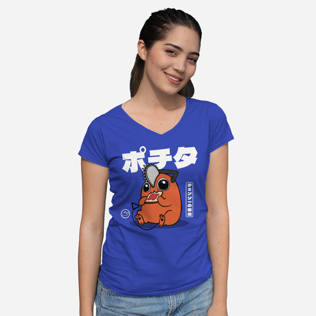 Chainsaw Devil Kawaii-womens v-neck tee-Melonseta