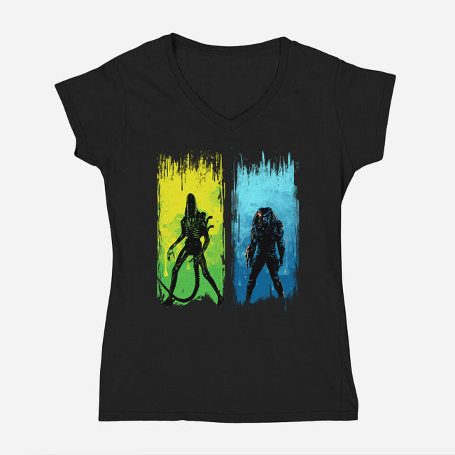 Xenomorph Vs Yautja-womens v-neck tee-IKILO