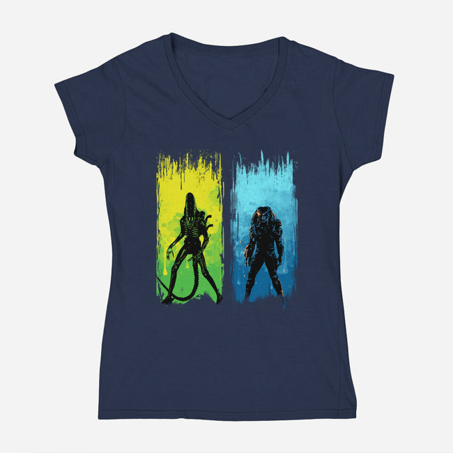 Xenomorph Vs Yautja-womens v-neck tee-IKILO