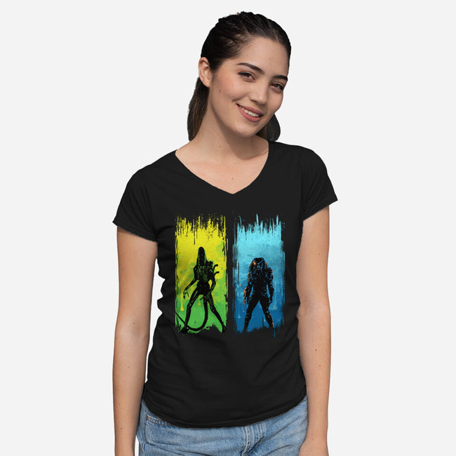 Xenomorph Vs Yautja-womens v-neck tee-IKILO