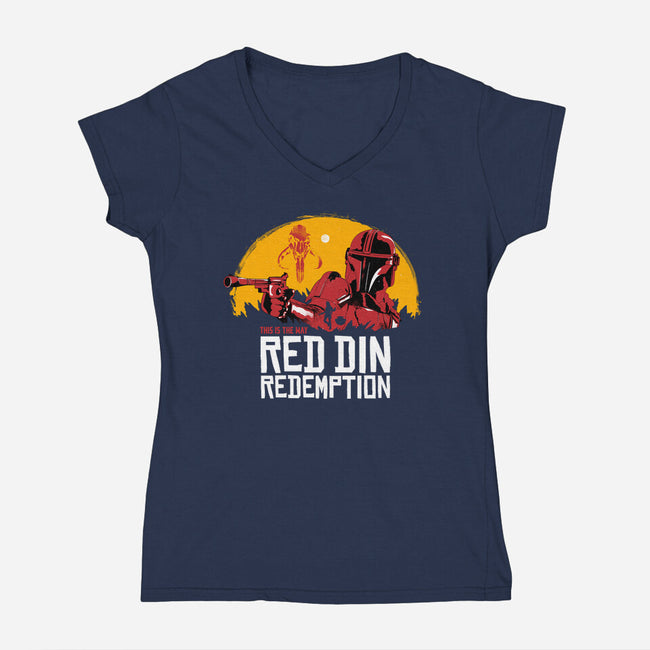 Red Din Redemption-womens v-neck tee-rocketman_art