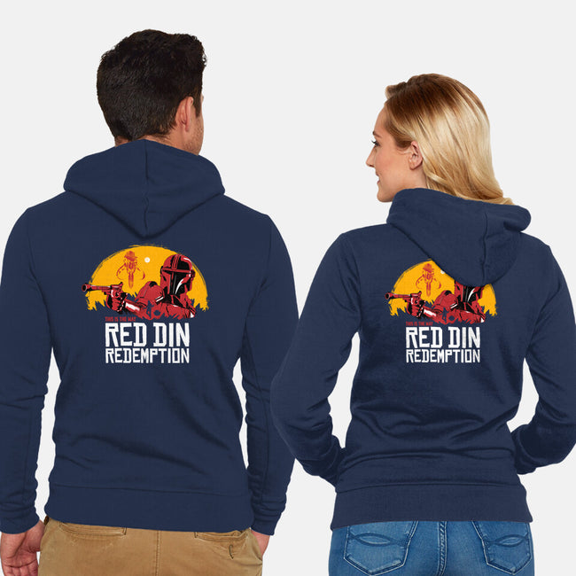 Red Din Redemption-unisex zip-up sweatshirt-rocketman_art