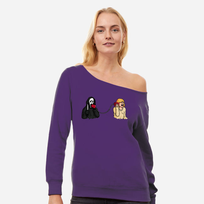 Scary Call-womens off shoulder sweatshirt-Raffiti