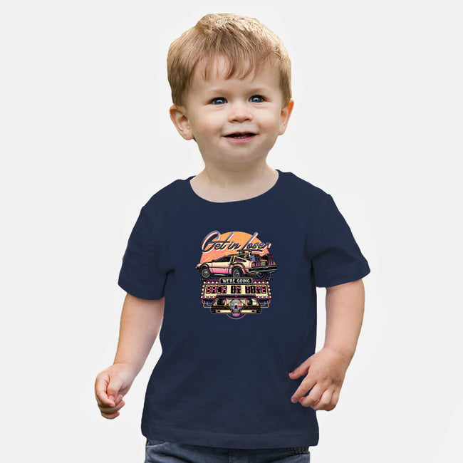 Get In We're Going Back In Time-baby basic tee-momma_gorilla
