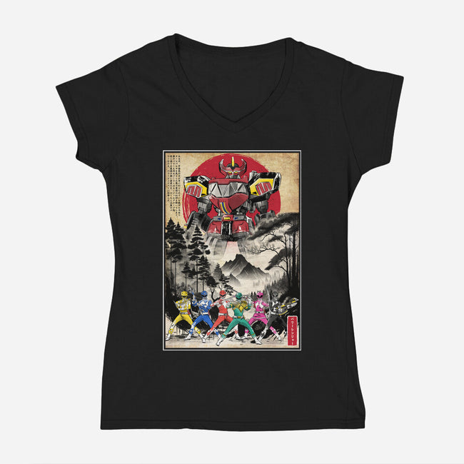 Rangers In Japan Woodblock-womens v-neck tee-DrMonekers