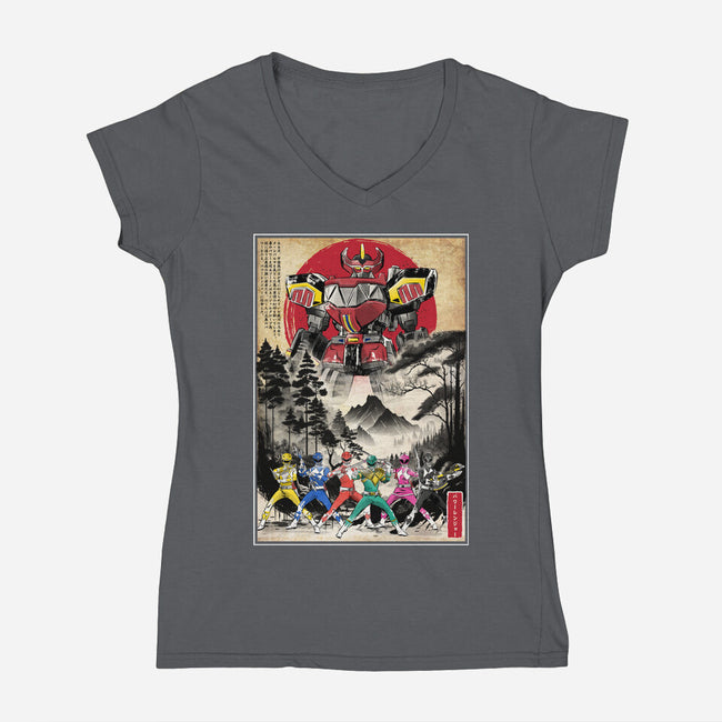 Rangers In Japan Woodblock-womens v-neck tee-DrMonekers