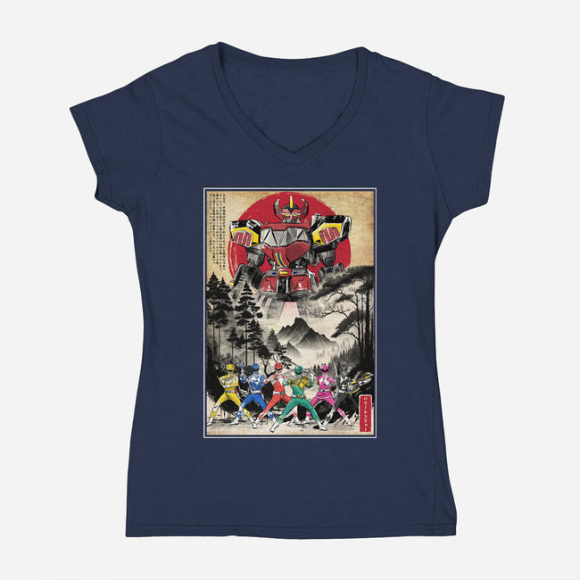 Rangers In Japan Woodblock-womens v-neck tee-DrMonekers