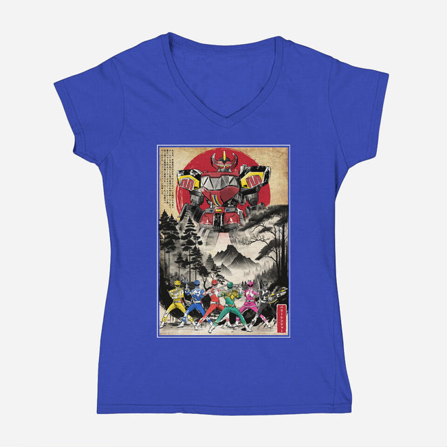 Rangers In Japan Woodblock-womens v-neck tee-DrMonekers