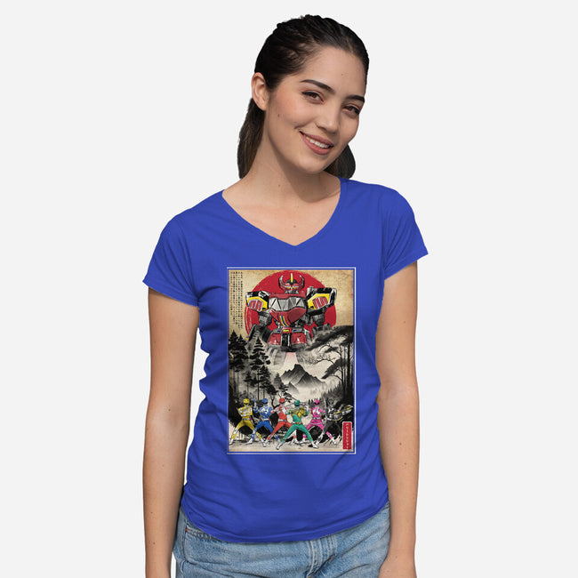 Rangers In Japan Woodblock-womens v-neck tee-DrMonekers