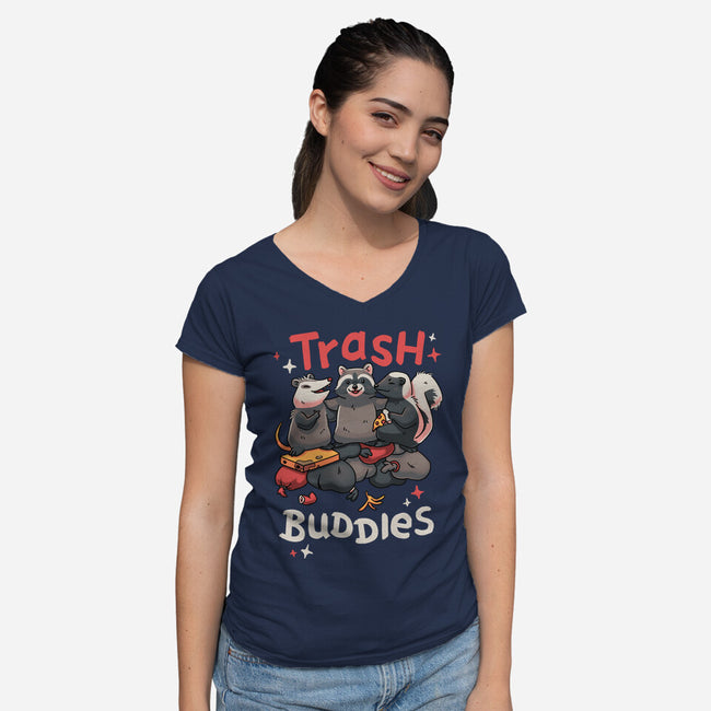 Trash Buddies-womens v-neck tee-Geekydog