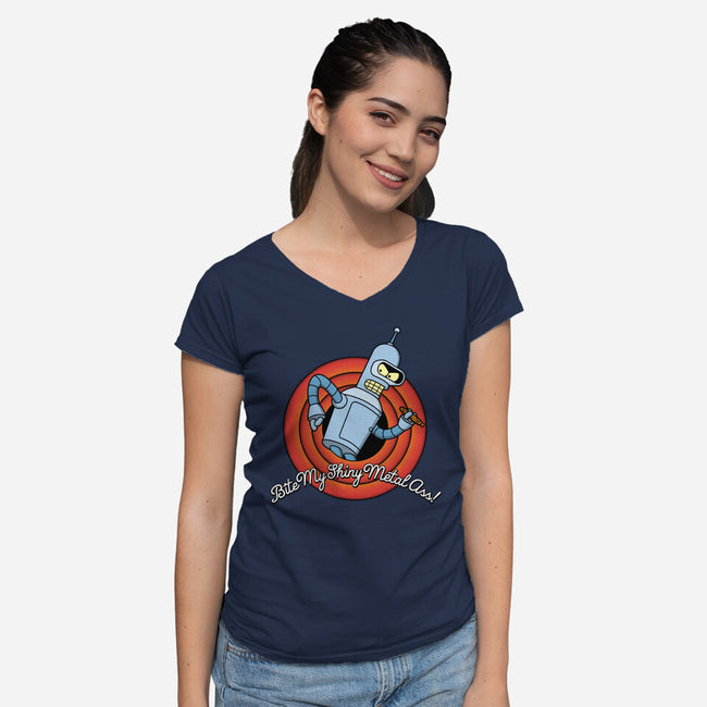 Bite My Shiny Metal-womens v-neck tee-Barbadifuoco