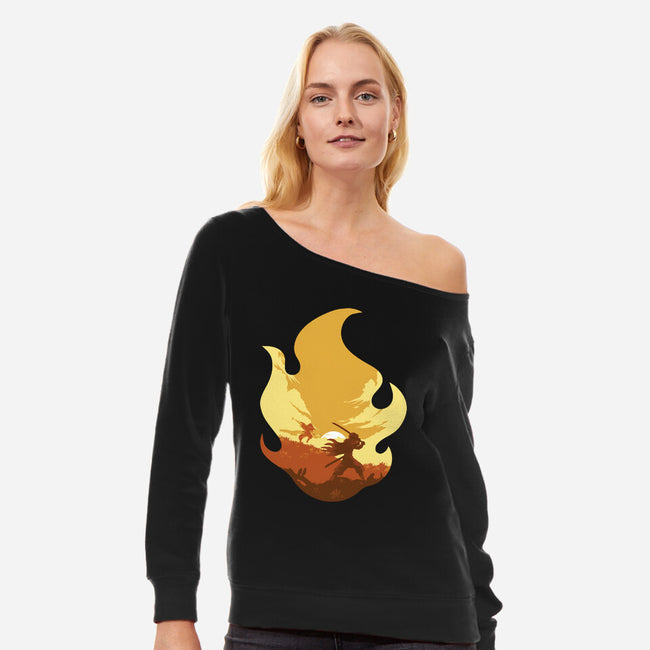 Rengoku's Flame-womens off shoulder sweatshirt-RamenBoy