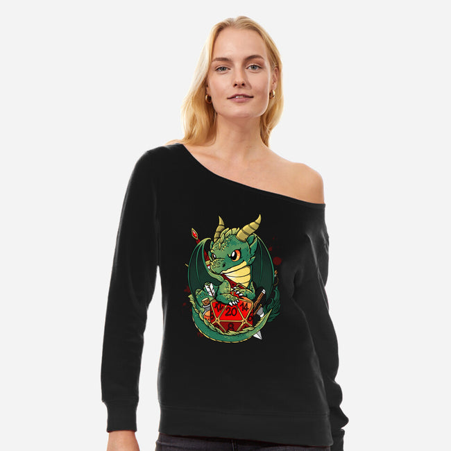 Dragon Role Dice-womens off shoulder sweatshirt-Vallina84