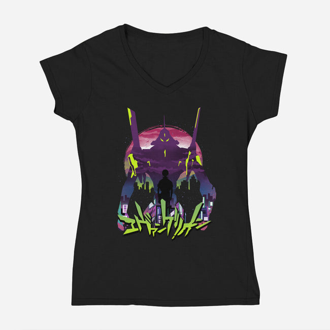 An Eva Sunset-womens v-neck tee-dandingeroz