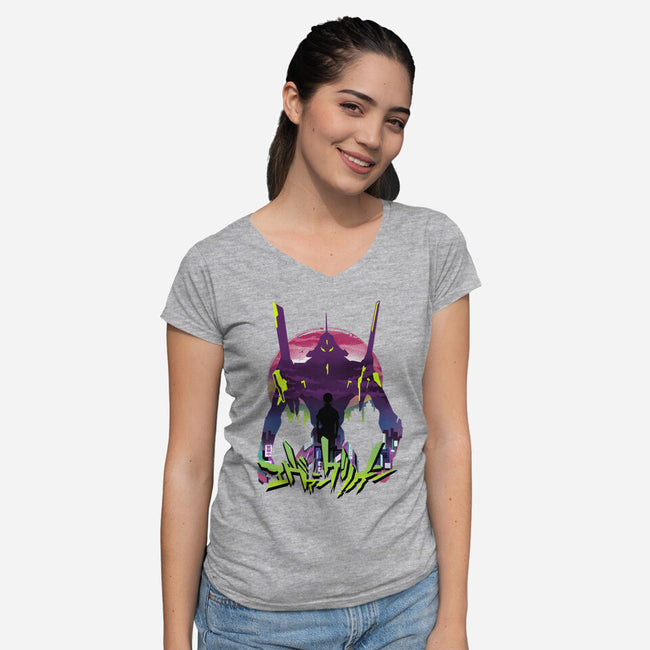An Eva Sunset-womens v-neck tee-dandingeroz