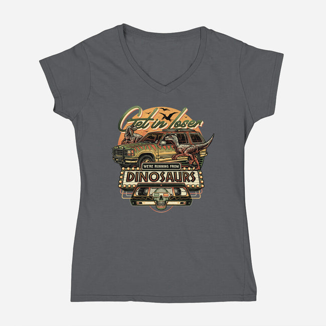 Running From Dinosaurs-womens v-neck tee-momma_gorilla