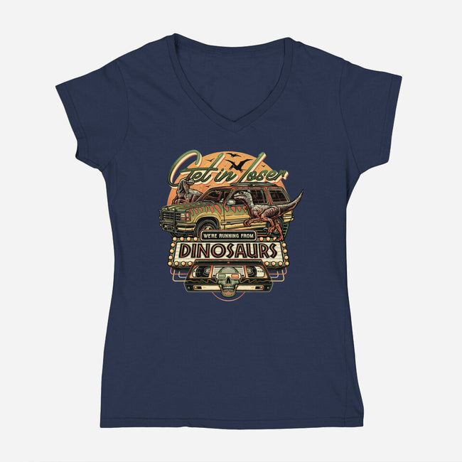 Running From Dinosaurs-womens v-neck tee-momma_gorilla