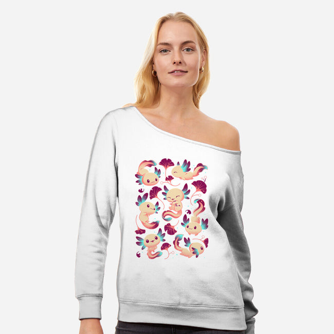 Axolotl Wonders-womens off shoulder sweatshirt-Snouleaf
