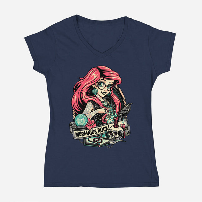 Mermaids Rock-womens v-neck tee-momma_gorilla