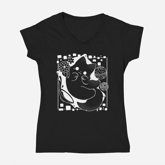 Lantern Cat-womens v-neck tee-Vallina84