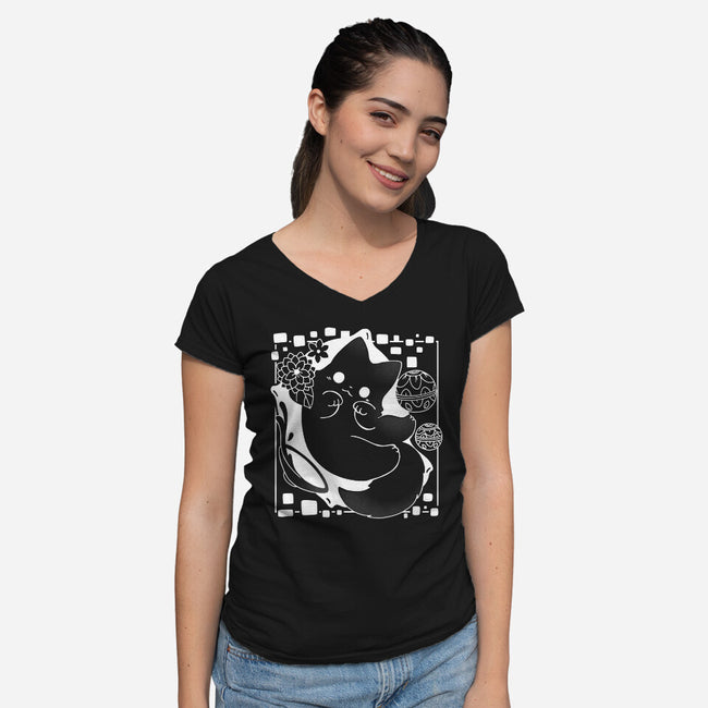 Lantern Cat-womens v-neck tee-Vallina84