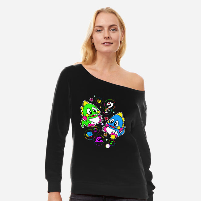 Bubble Games-womens off shoulder sweatshirt-Millersshoryotombo