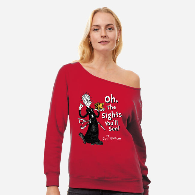 Oh The Sights You'll See-womens off shoulder sweatshirt-Nemons