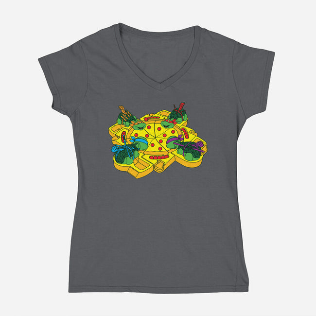 Hungry Hungry Turtles-womens v-neck tee-dalethesk8er