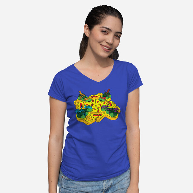Hungry Hungry Turtles-womens v-neck tee-dalethesk8er