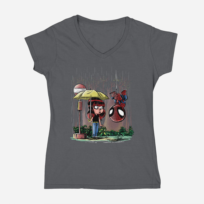 My Neighbor Spidey-womens v-neck tee-zascanauta