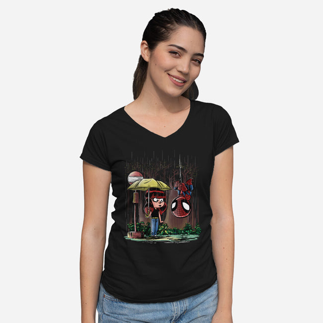 My Neighbor Spidey-womens v-neck tee-zascanauta