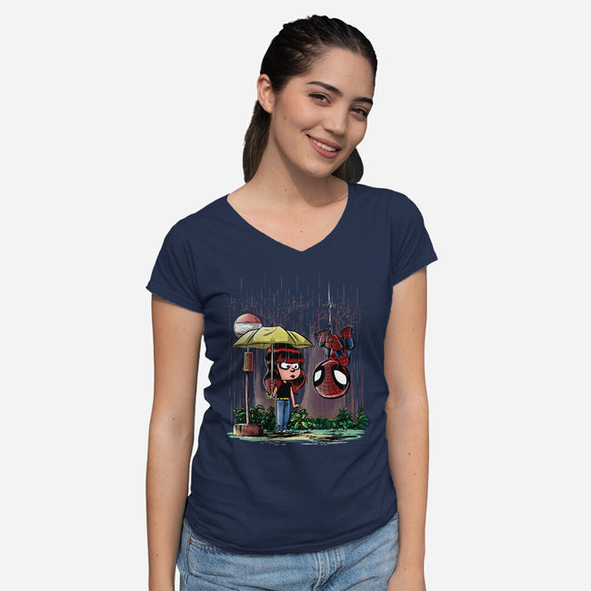 My Neighbor Spidey-womens v-neck tee-zascanauta
