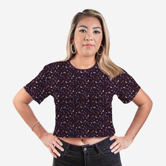 Golden Constellation Map-womens all over print cropped tee-Snouleaf