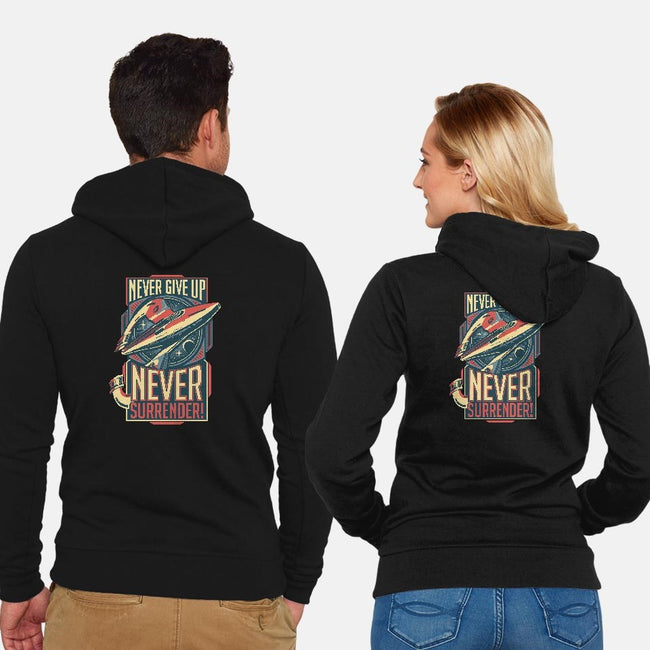 Never Surrender!-unisex zip-up sweatshirt-DeepFriedArt