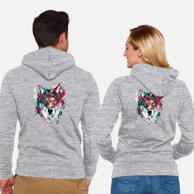 Watercolor Wolf-unisex zip-up sweatshirt-RizaPeker