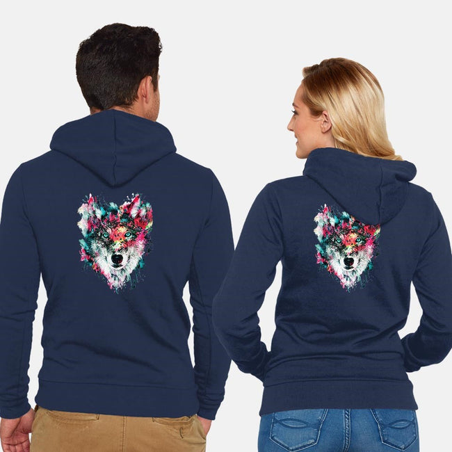 Watercolor Wolf-unisex zip-up sweatshirt-RizaPeker