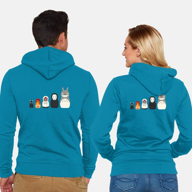 Doll Friends-unisex zip-up sweatshirt-ChocolateRaisinFury